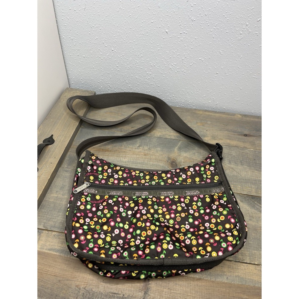 LeSportsac Brown Colorful flowers Dutch Musical Notes Hobo Crossbody Bag